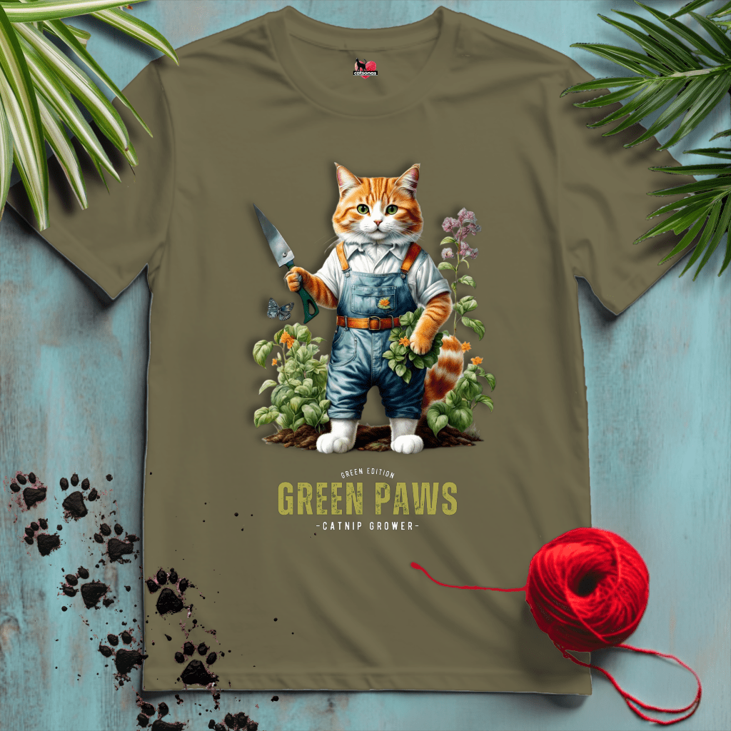 Printify T-Shirt Military Green / XL GREEN-PAWS 🪴 PLANT-LIFE | Lifestyle Cats Collection