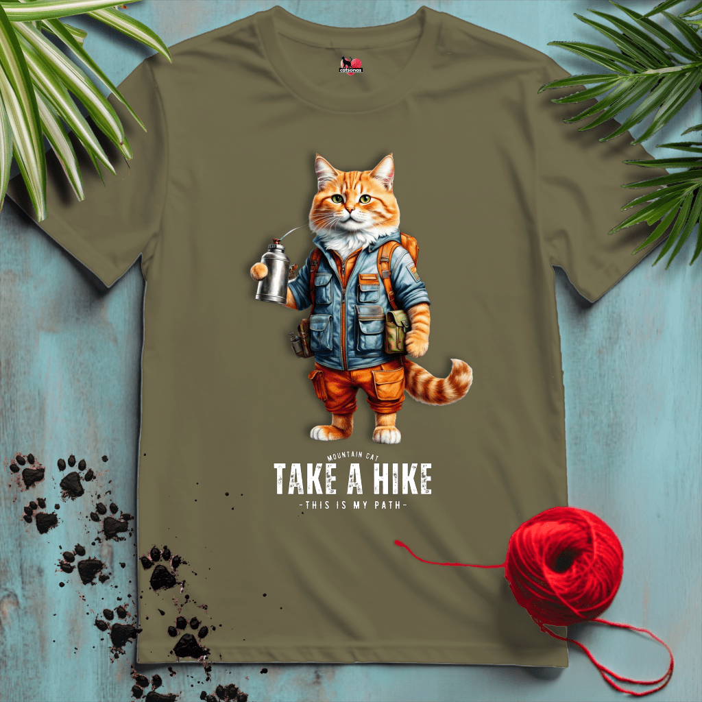 Printify T-Shirt Military Green / XL HIKER-CAT.🏕️ NATURE TRAILS | Adventure Cats Collection