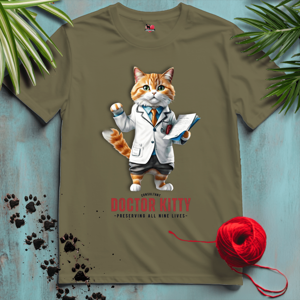 Printify T-Shirt Military Green / XL KITTY-DOCTOR 🩺 PHYSICIAN | Healthcare Cats Collection