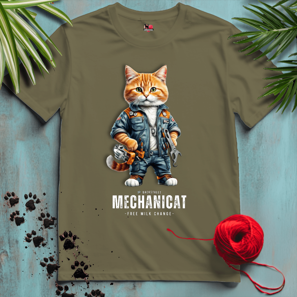 Printify T-Shirt Military Green / XL MECHANICAT 🧰 CAR-MECHANIC-CUTE | Working Cats Collection