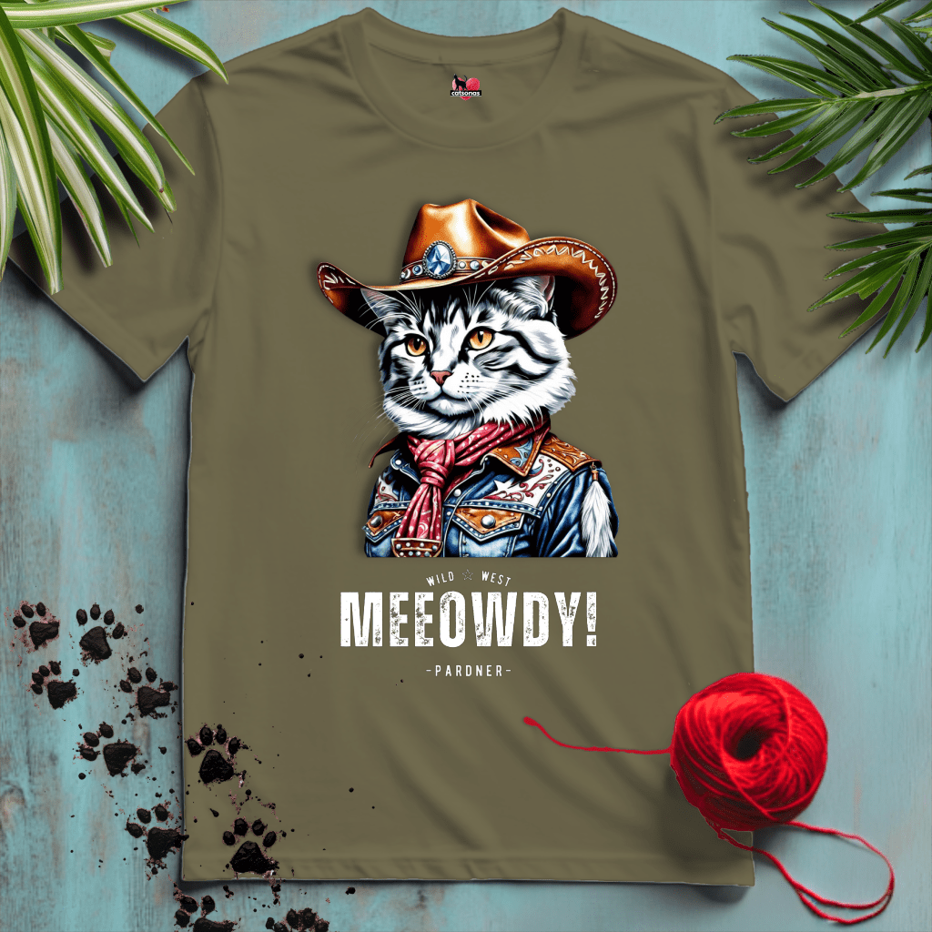 Printify T-Shirt Military Green / XL MEEOWDY-CAT 🤠 COWGIRL | Wild West Cats Collection