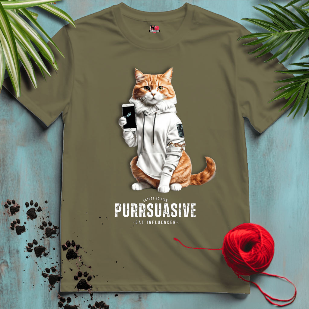 Printify T-Shirt Military Green / XL PURRSUASIVE-CAT 📲 INFLUENCER-SOCIAL-MEDIA | Smart Cats Collection