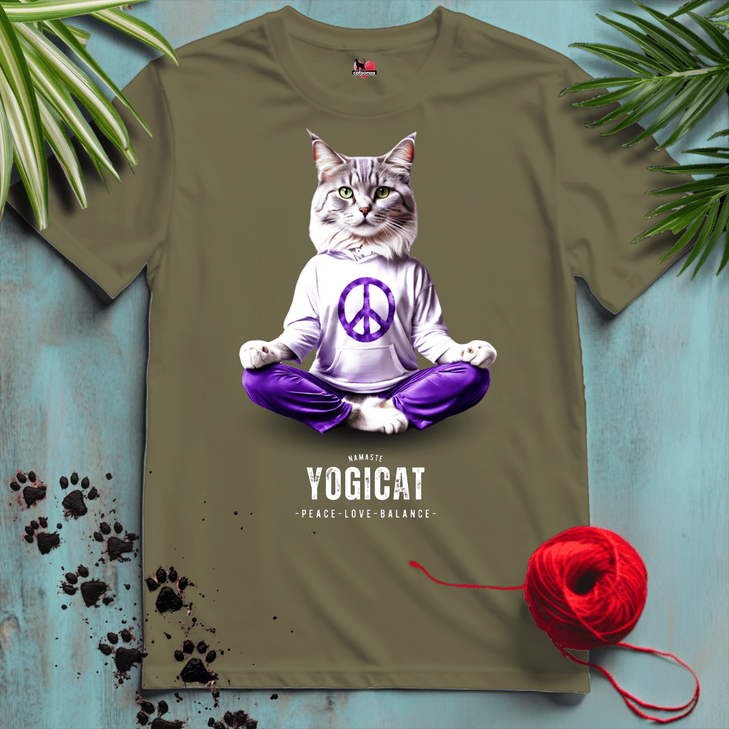 Printify T-Shirt Military Green / XL YOGI-CAT ☮️ PEACE | Lifestyle Cats Collection