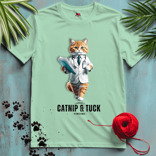 Printify T-Shirt Mint Green / S CATNIP-AND-TUCK 😷 SURGERY PAWS | Healthcare Cats Collection