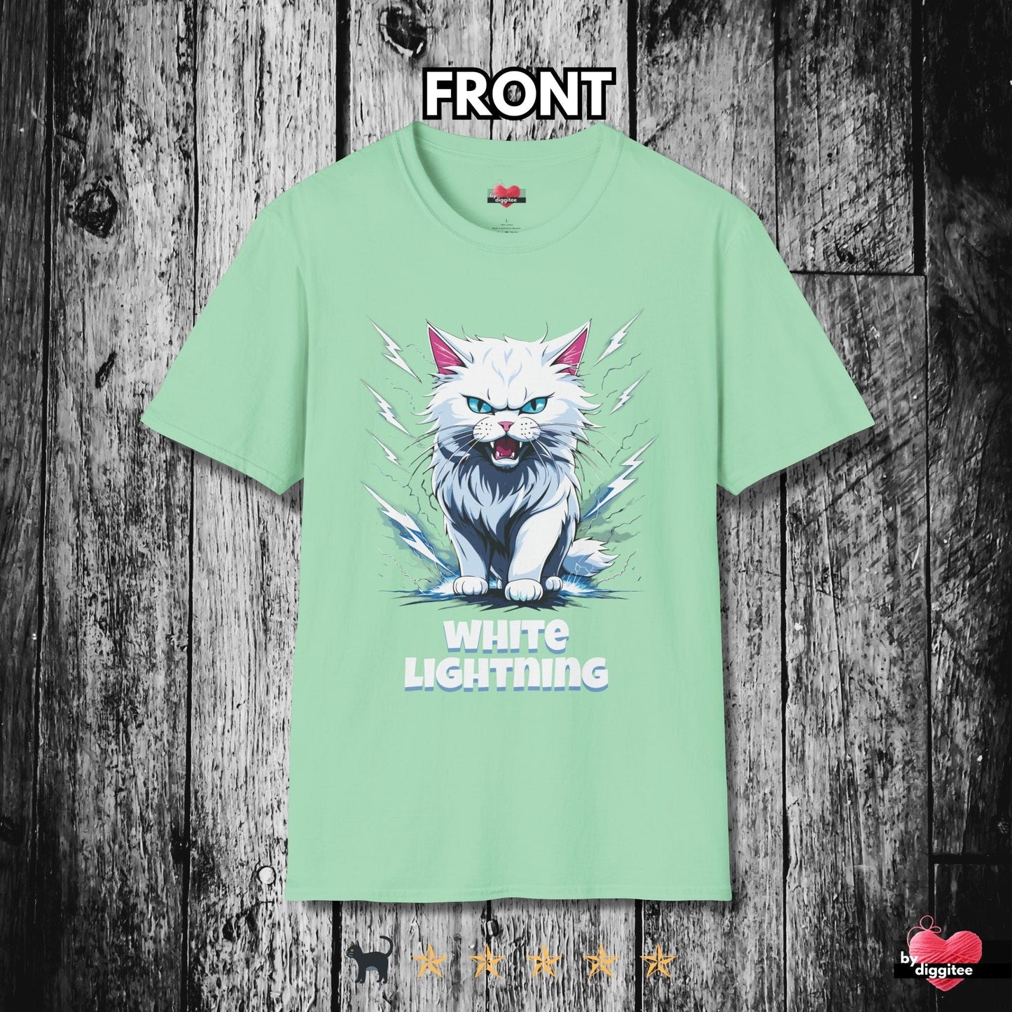 Printify T-Shirt Mint Green / S Funny CATS 🐈‍⬛ WHITE Lightning