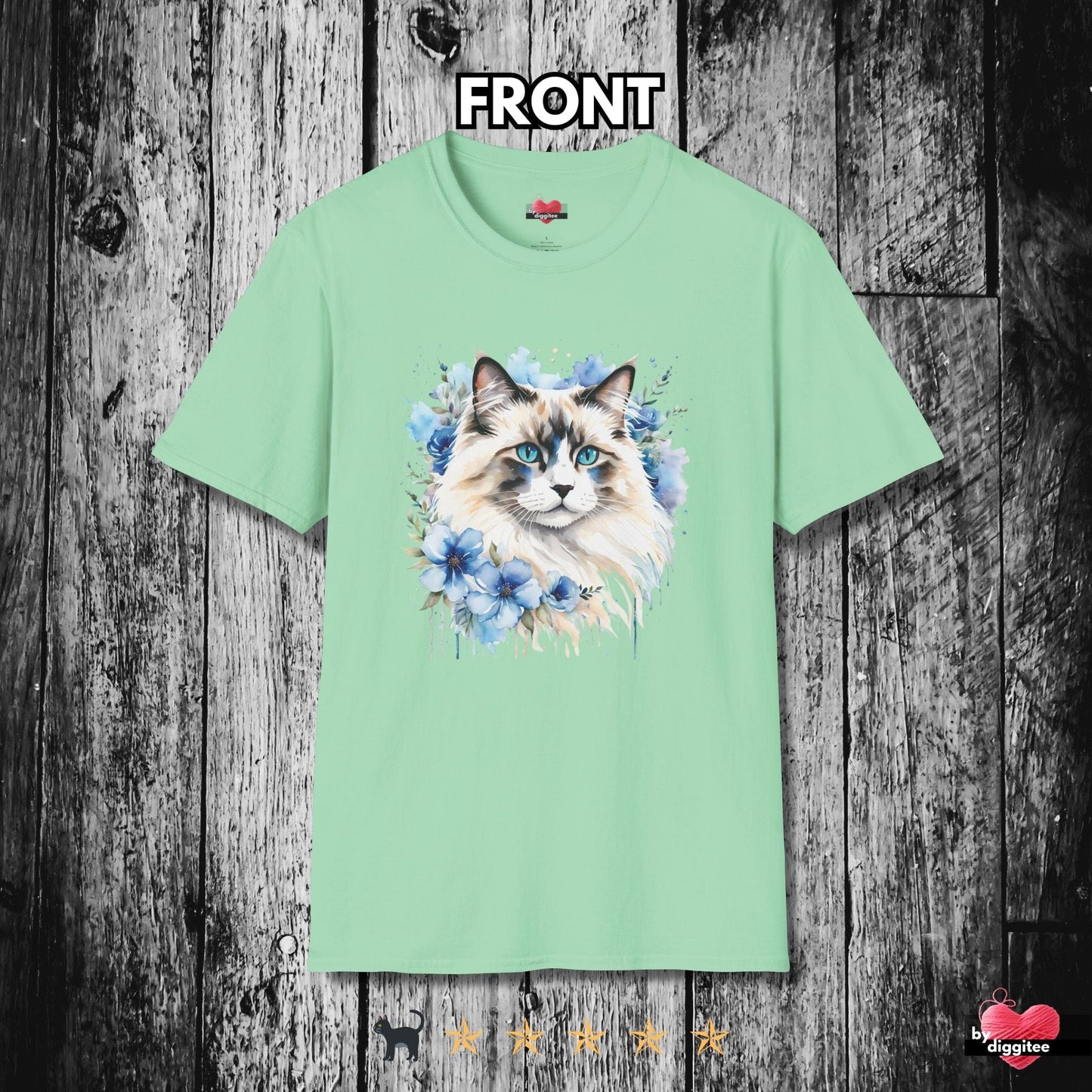 Printify T-Shirt Mint Green / S 🐈‍⬛ Pretty CATS  🐈  Water Color