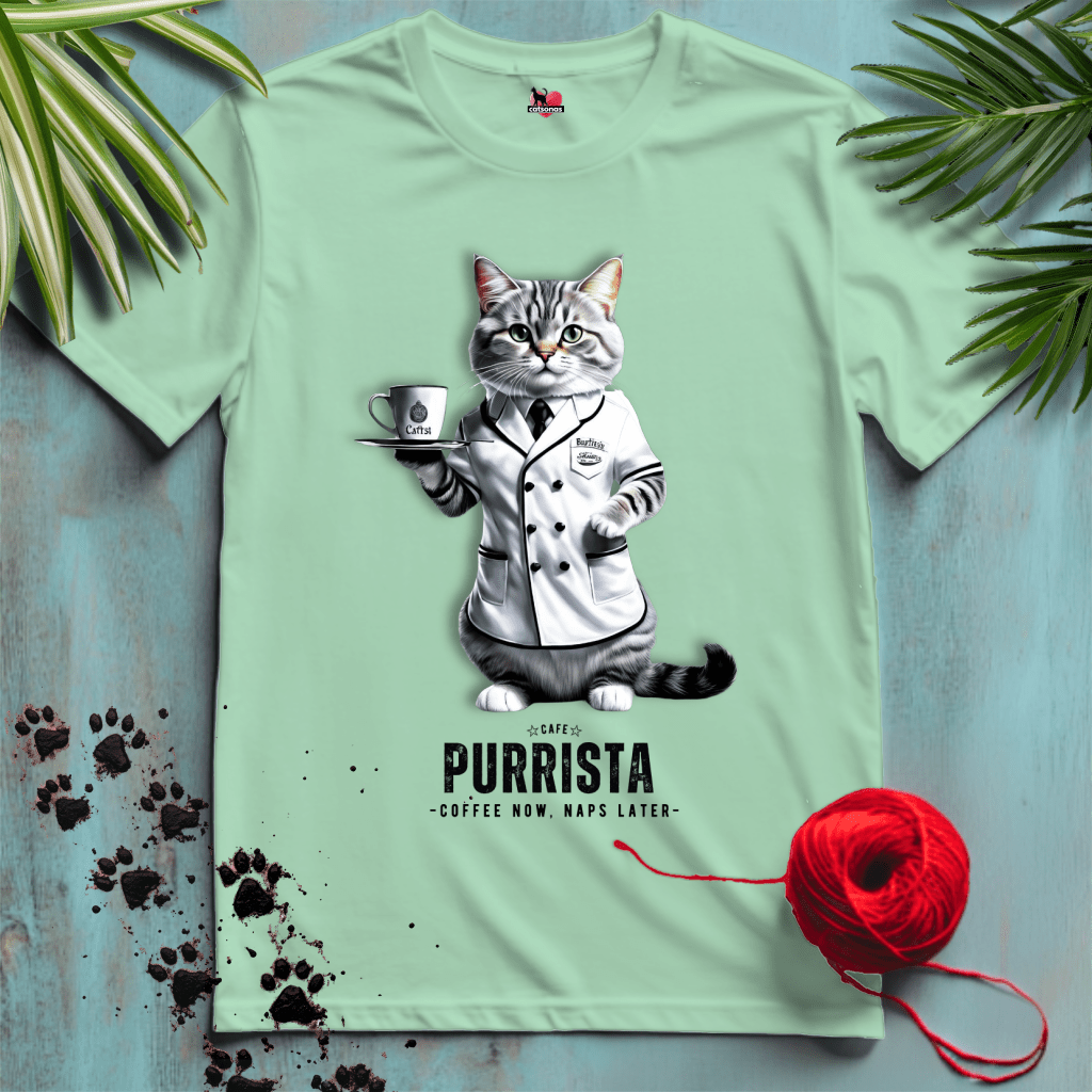 Printify T-Shirt Mint Green / S PURRISTA-CAT ☕️ COFFEE-CAFE | Foodie Cats Collection