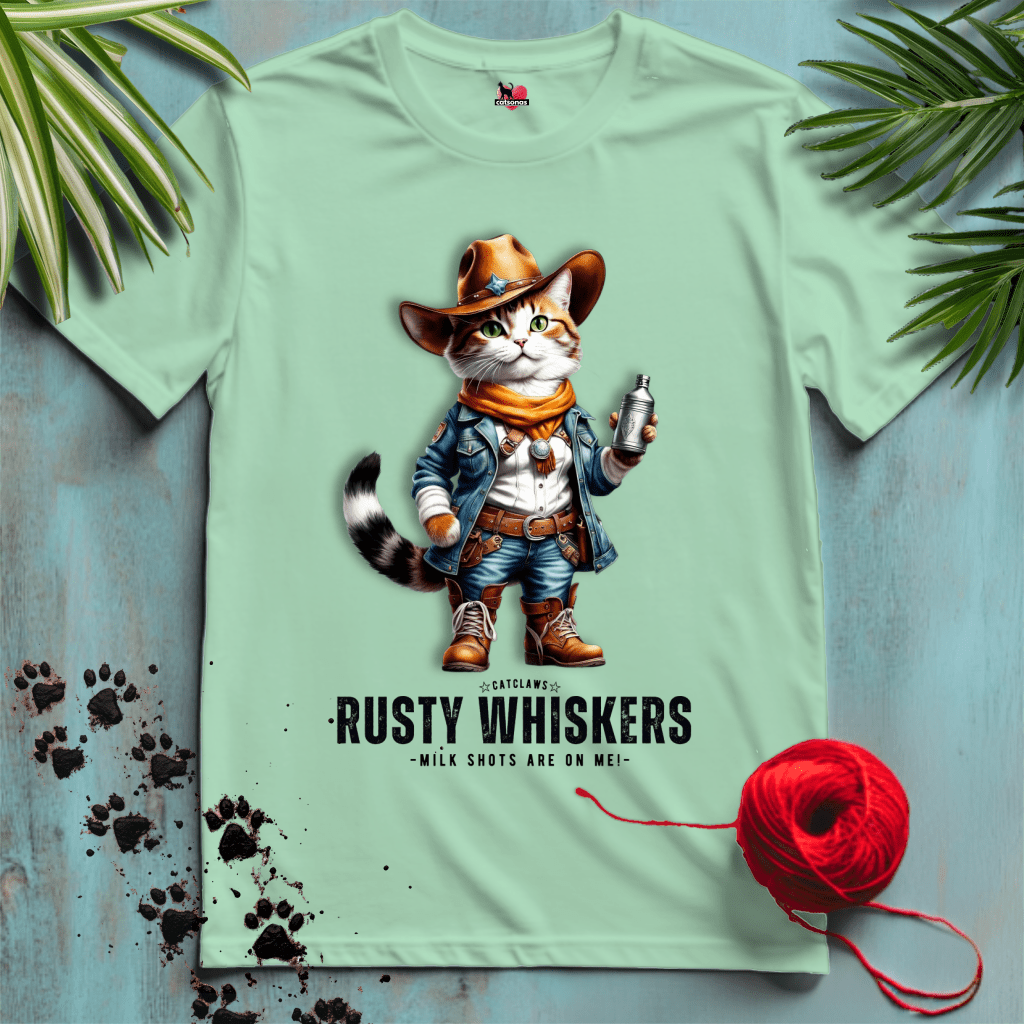 Printify T-Shirt Mint Green / S RUSTY-WHISKERS 🤠 WESTERN-COWBOY | Wild West Cats Collection