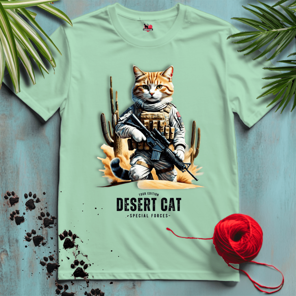 Printify T-Shirt Mint Green / XL DESERT-CAT 🪖 US ARMY 🇺🇸 Military Cats Collection