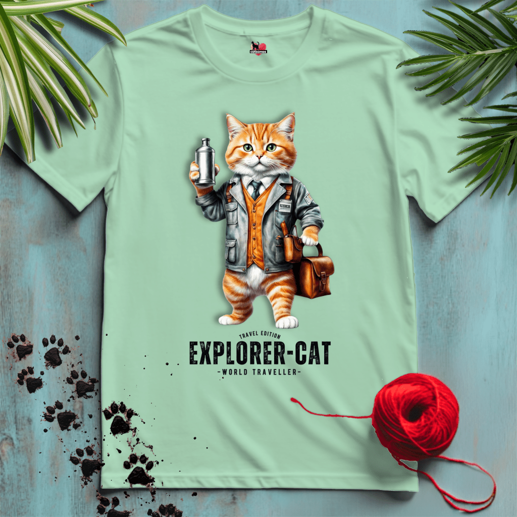 Printify T-Shirt Mint Green / XL EXPLORER-CAT 🧳 TRAVEL MAP | Adventure Cats Collection