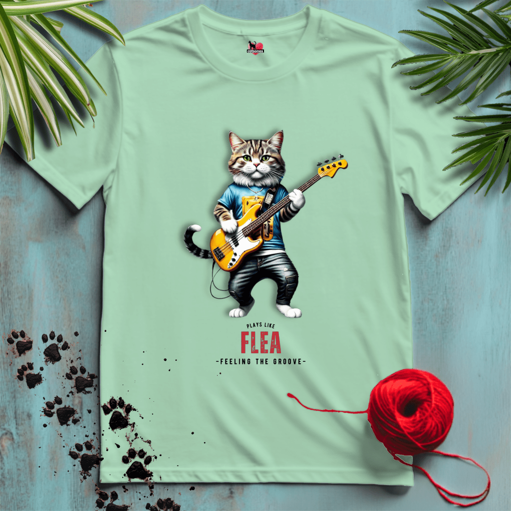 Printify T-Shirt Mint Green / XL FLEA-THE-CAT 🤘 ROCK-THE-BASS | Music Cats Collection