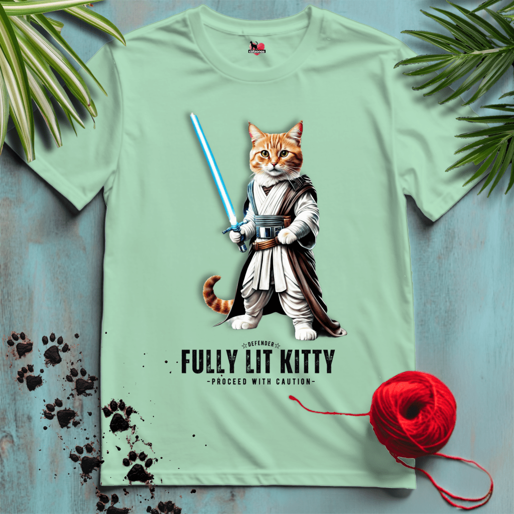 Printify T-Shirt Mint Green / XL FULLY-LIT-KITTY ⭐️ STAR-PAWS | Sci-Fi Cats Collection