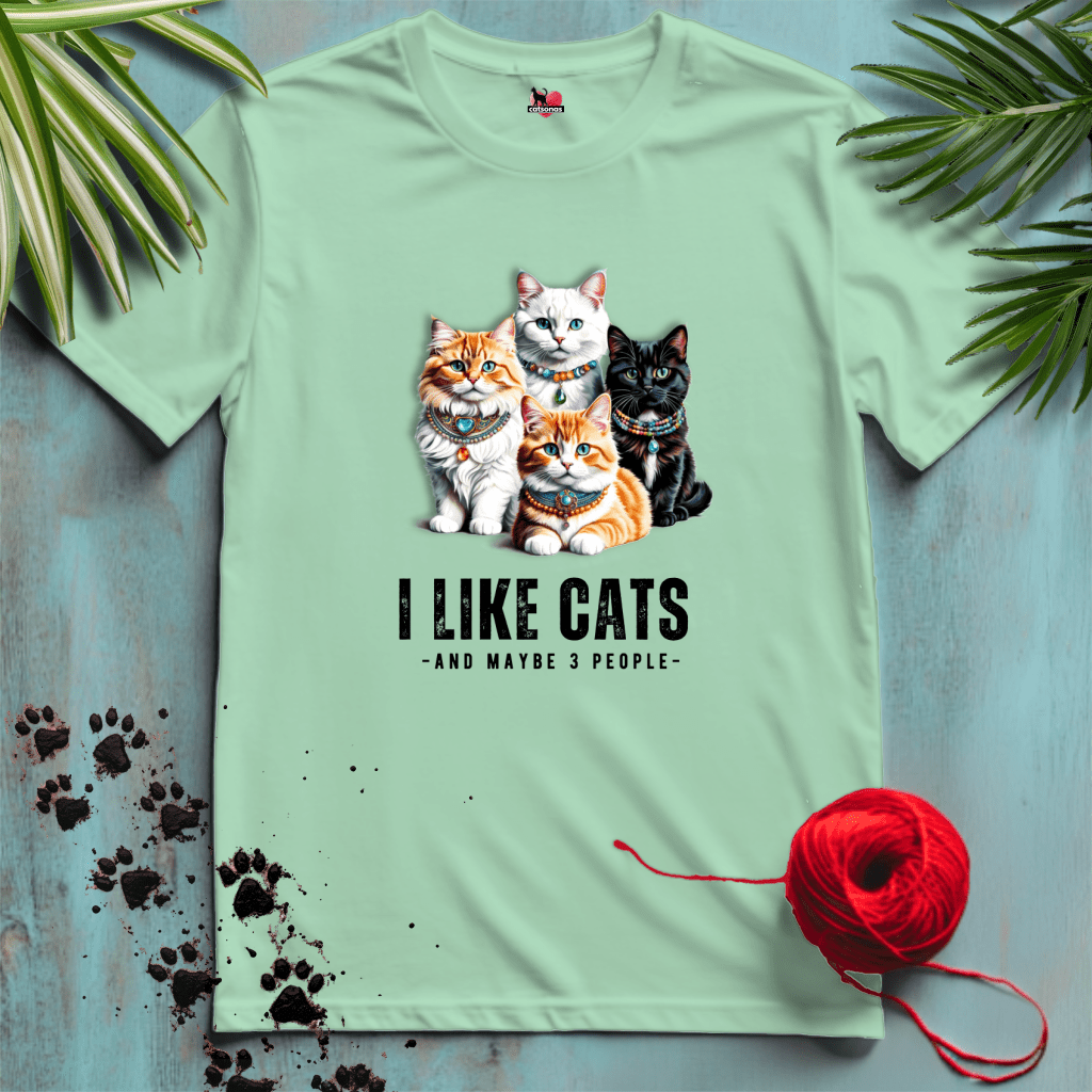 Printify T-Shirt Mint Green / XL I-LIKE-CATS 😻➕ 3-PEOPLE | Funny Cats Collection