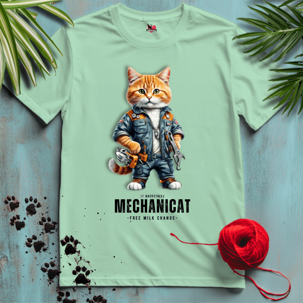 Printify T-Shirt Mint Green / XL MECHANICAT 🧰 CAR-MECHANIC-CUTE | Working Cats Collection