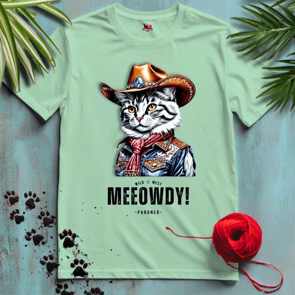 Printify T-Shirt Mint Green / XL MEEOWDY-CAT 🤠 COWGIRL | Wild West Cats Collection