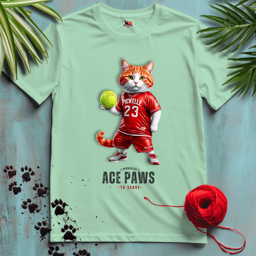 Printify T-Shirt Mint Green / XL PICKELLE-BALL-CAT 🎾 ACE-SERVE | Sporty Cats Collection