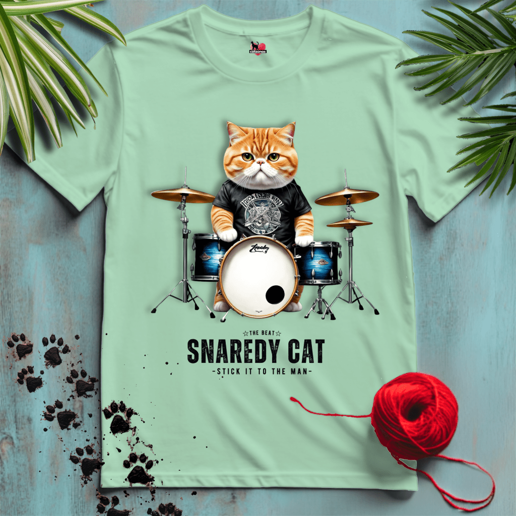 Printify T-Shirt Mint Green / XL SNAREDY-CAT 🥁 ARTIST-DRUMMER | Music Cats Collection