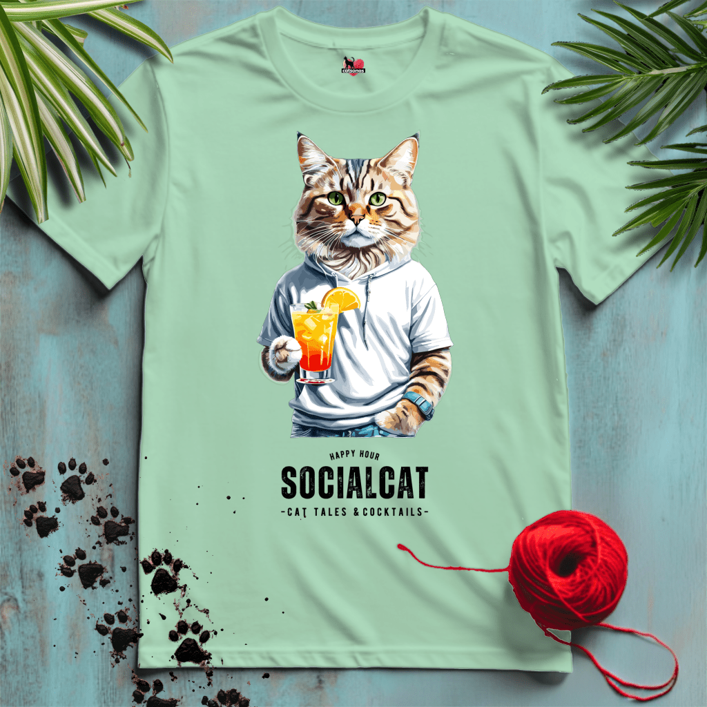 Printify T-Shirt Mint Green / XL SOCIAL-CAT 🍹 LONG-TAILS | Lifestyle Cats Collection