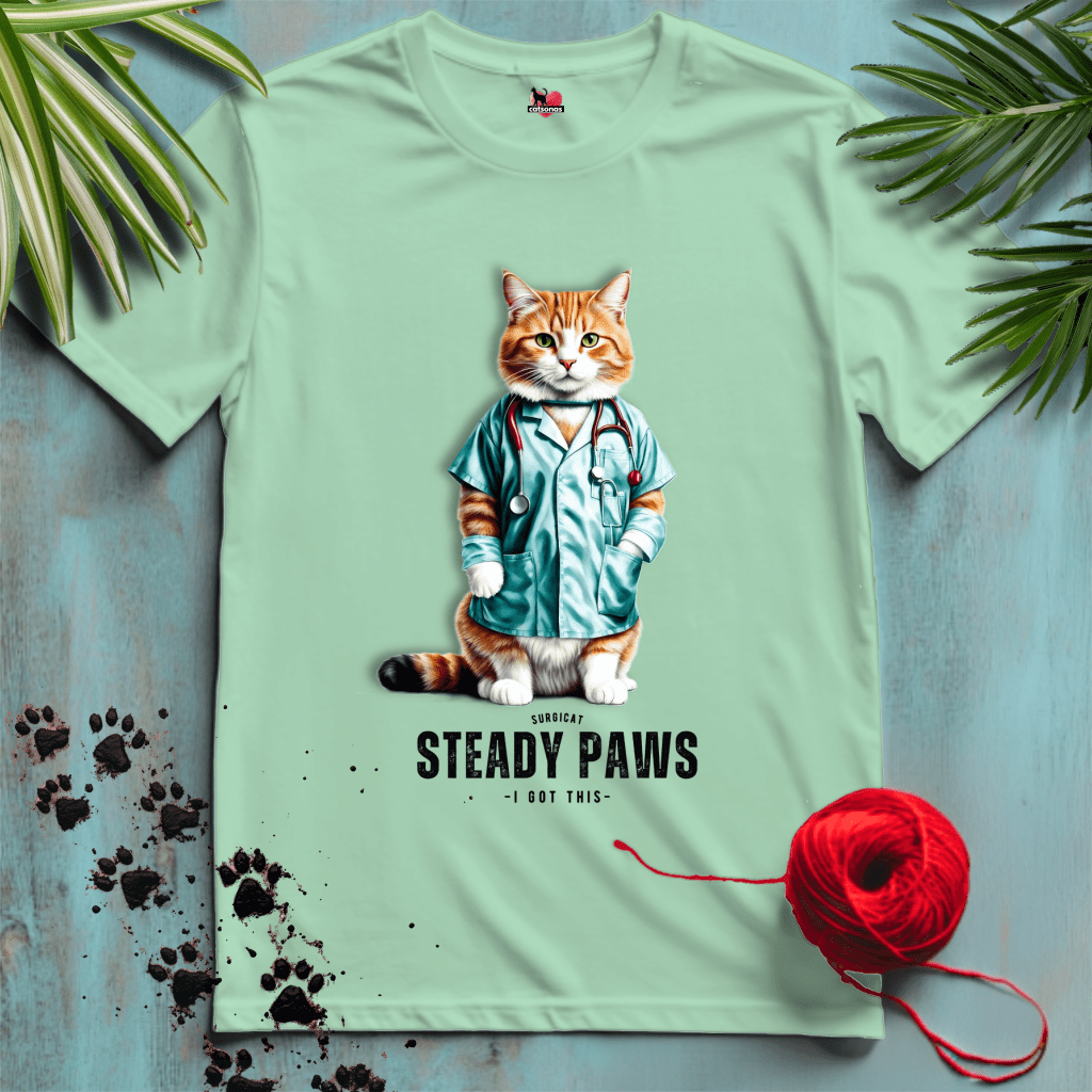 Printify T-Shirt Mint Green / XL STEADY-PAWS 🥼SURGEON | Healthcare Cats Collection