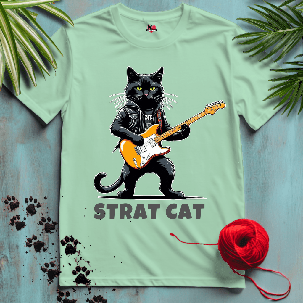 Printify T-Shirt Mint Green / XL STRAT-CAT 🎸 MUSIC-GUITAR | Music Cats Collection