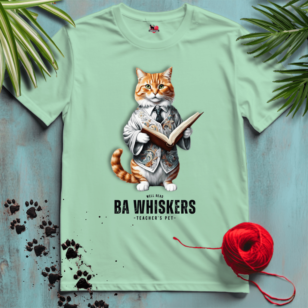 Printify T-Shirt Mint Green / XL TEACHER-CAT ✍️ BA-WHISKERS | Smart Cats Collection