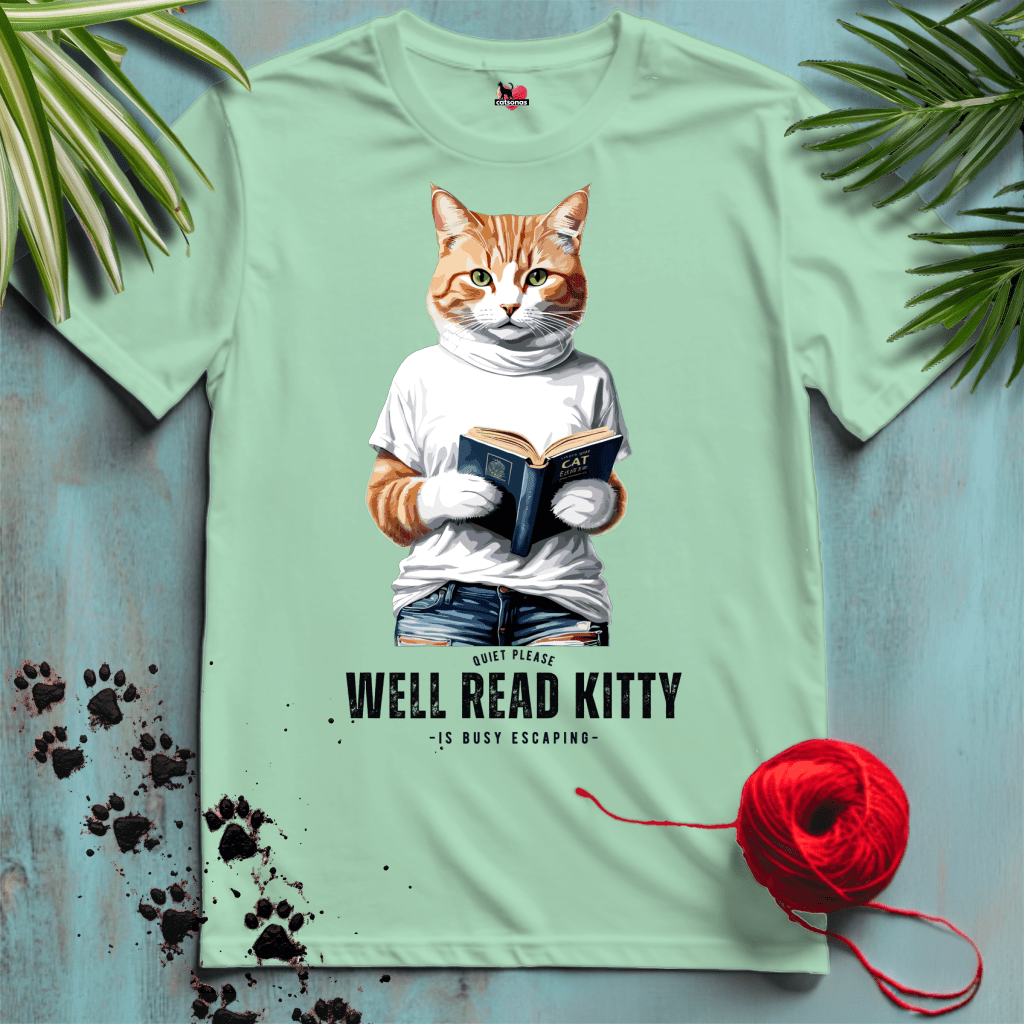 Printify T-Shirt Mint Green / XL WELL-READ-KITTY 📚 READING ADDICT | Lifestyle Cats Collection