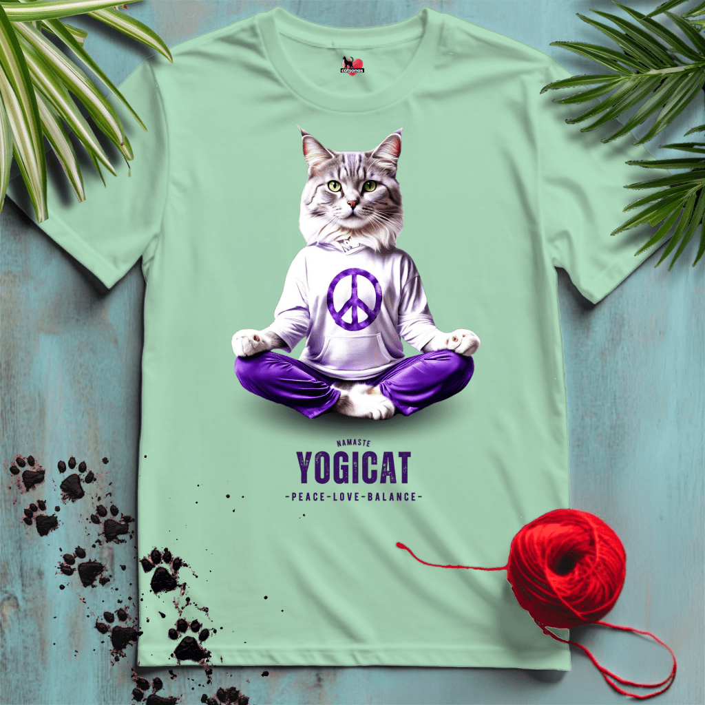 Printify T-Shirt Mint Green / XL YOGI-CAT ☮️ PEACE | Lifestyle Cats Collection