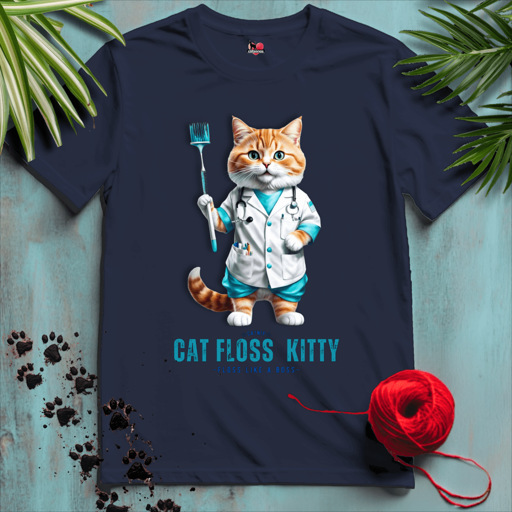 Printify T-Shirt Navy / XL CAT-FLOSS-KITTY 🦷 DENTAL-PRO | Healthcare Cats Collection