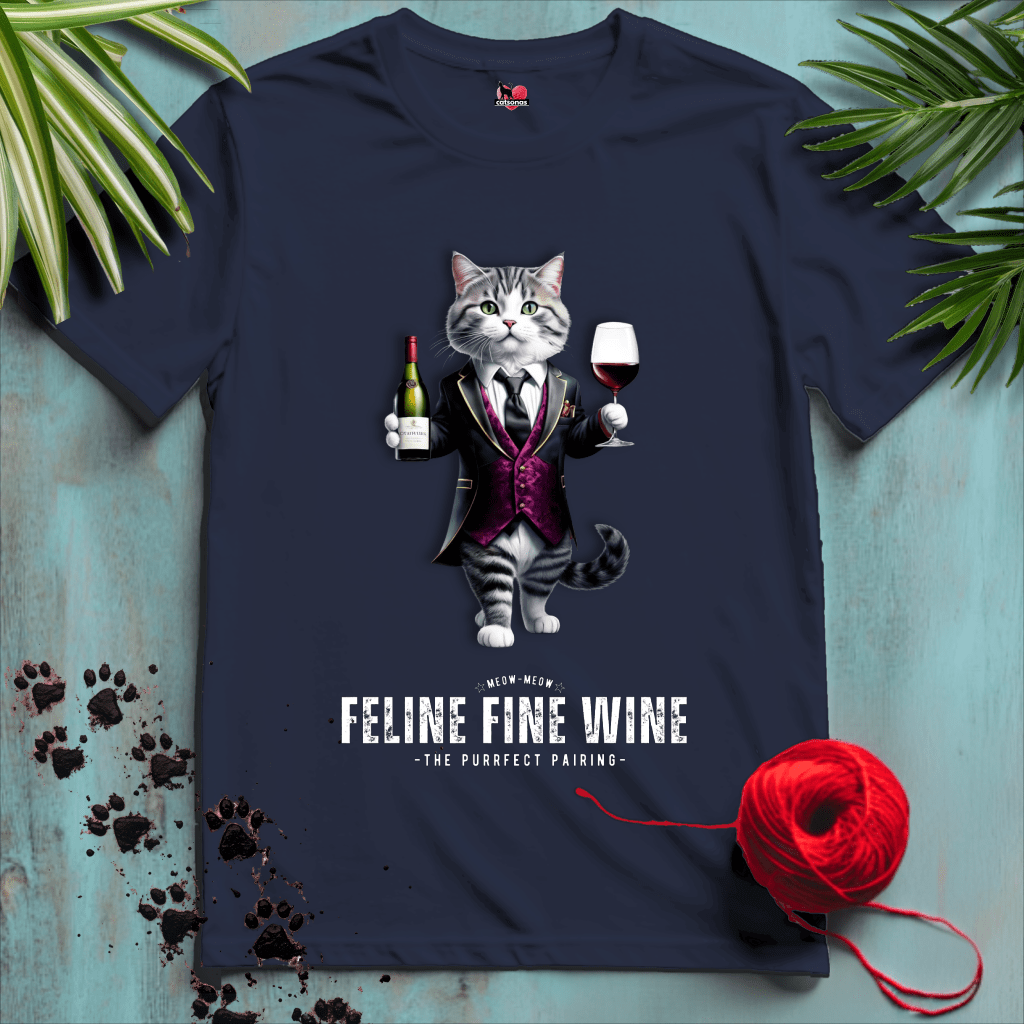 Printify T-Shirt Navy / XL FELINE-FINE-WINE 🍷 MORE WINE | Lifestyle Cats Collection