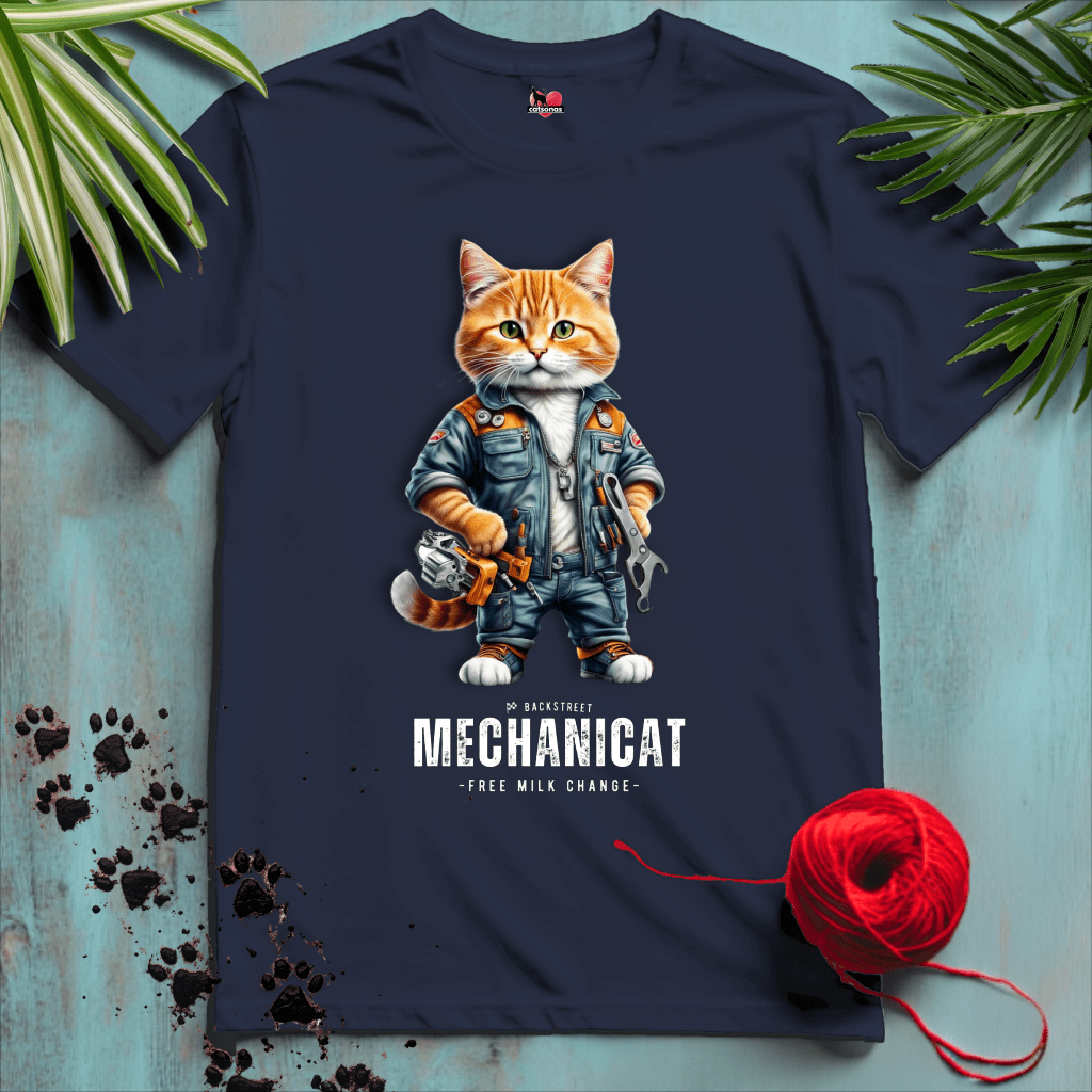 Printify T-Shirt Navy / XL MECHANICAT 🧰 CAR-MECHANIC-CUTE | Working Cats Collection