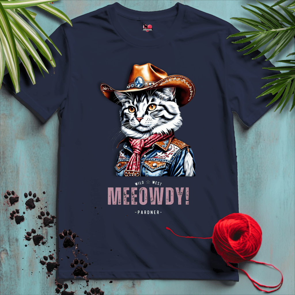 Printify T-Shirt Navy / XL MEEOWDY-CAT 🤠 COWGIRL | Wild West Cats Collection