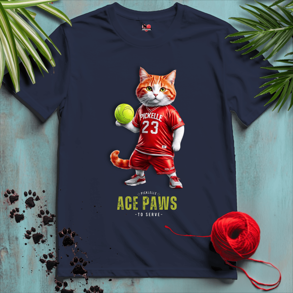 Printify T-Shirt Navy / XL PICKELLE-BALL-CAT 🎾 ACE-SERVE | Sporty Cats Collection