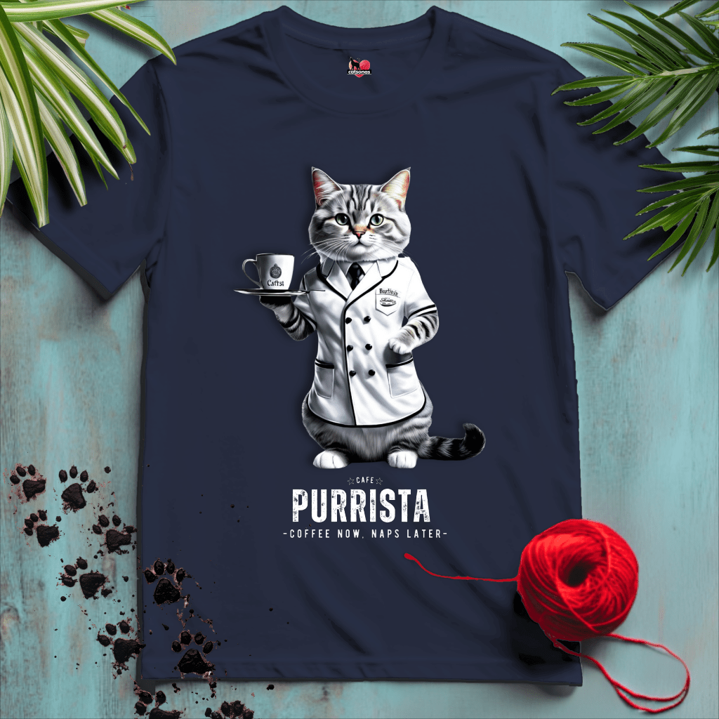 Printify T-Shirt Navy / XL PURRISTA-CAT ☕️ COFFEE-CAFE | Foodie Cats Collection