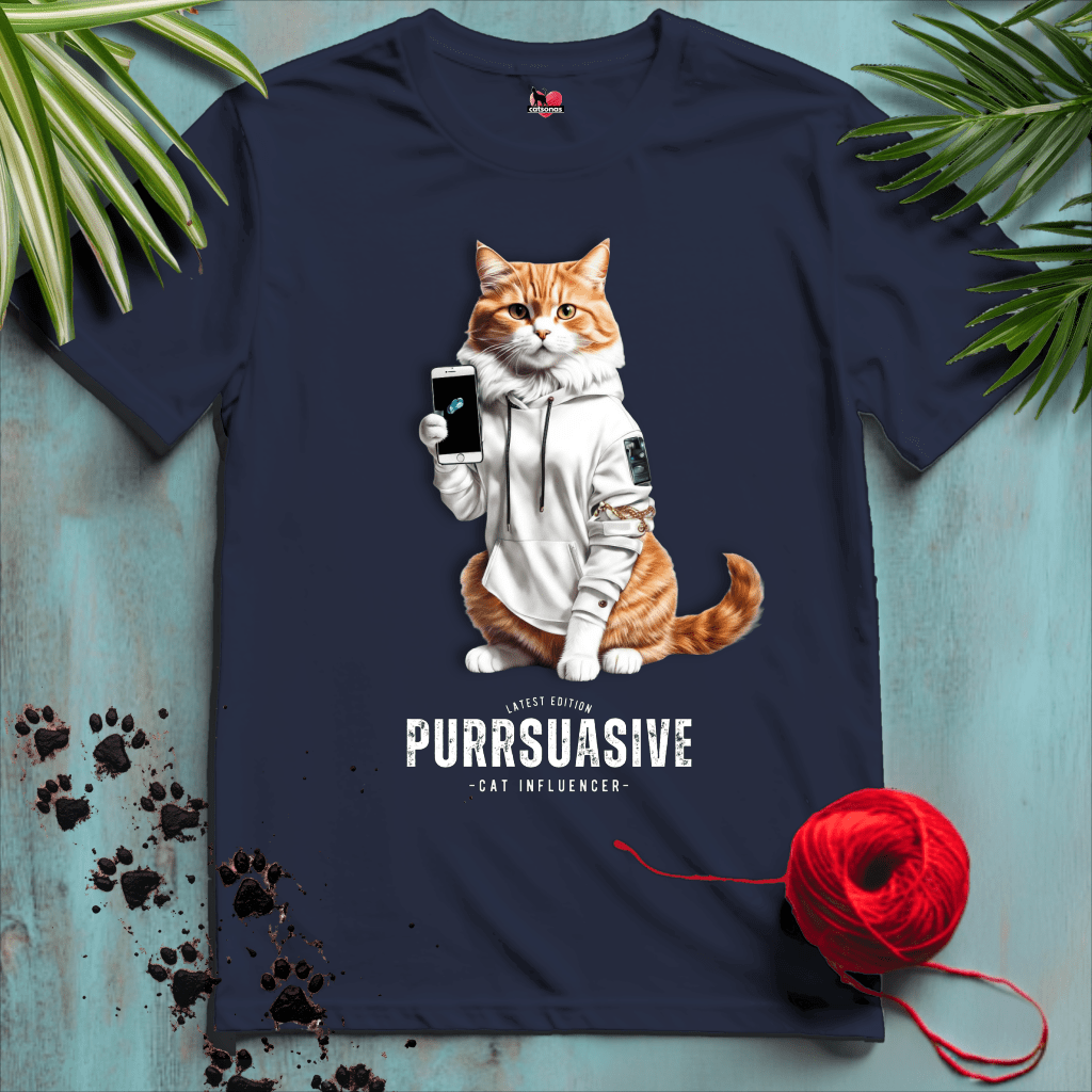 Printify T-Shirt Navy / XL PURRSUASIVE-CAT 📲 INFLUENCER-SOCIAL-MEDIA | Smart Cats Collection