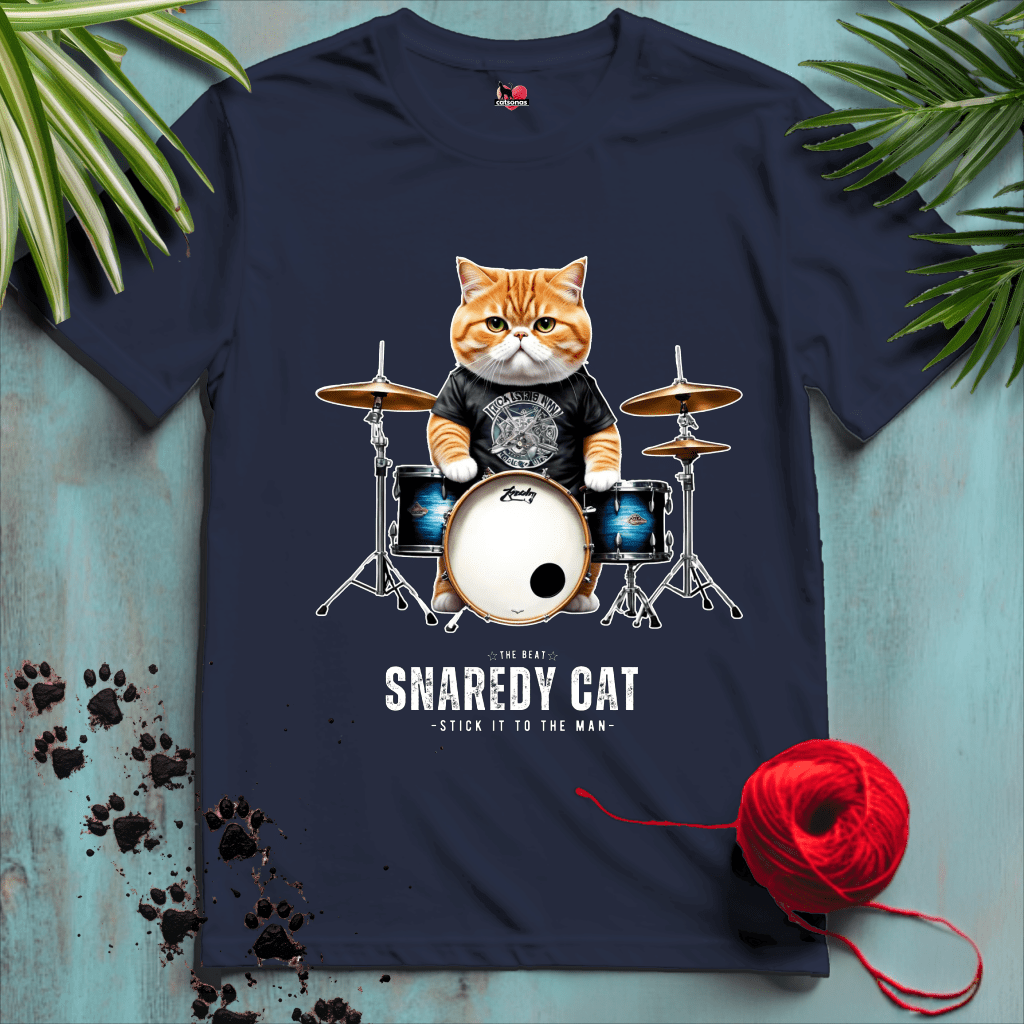 Printify T-Shirt Navy / XL SNAREDY-CAT 🥁 ARTIST-DRUMMER | Music Cats Collection