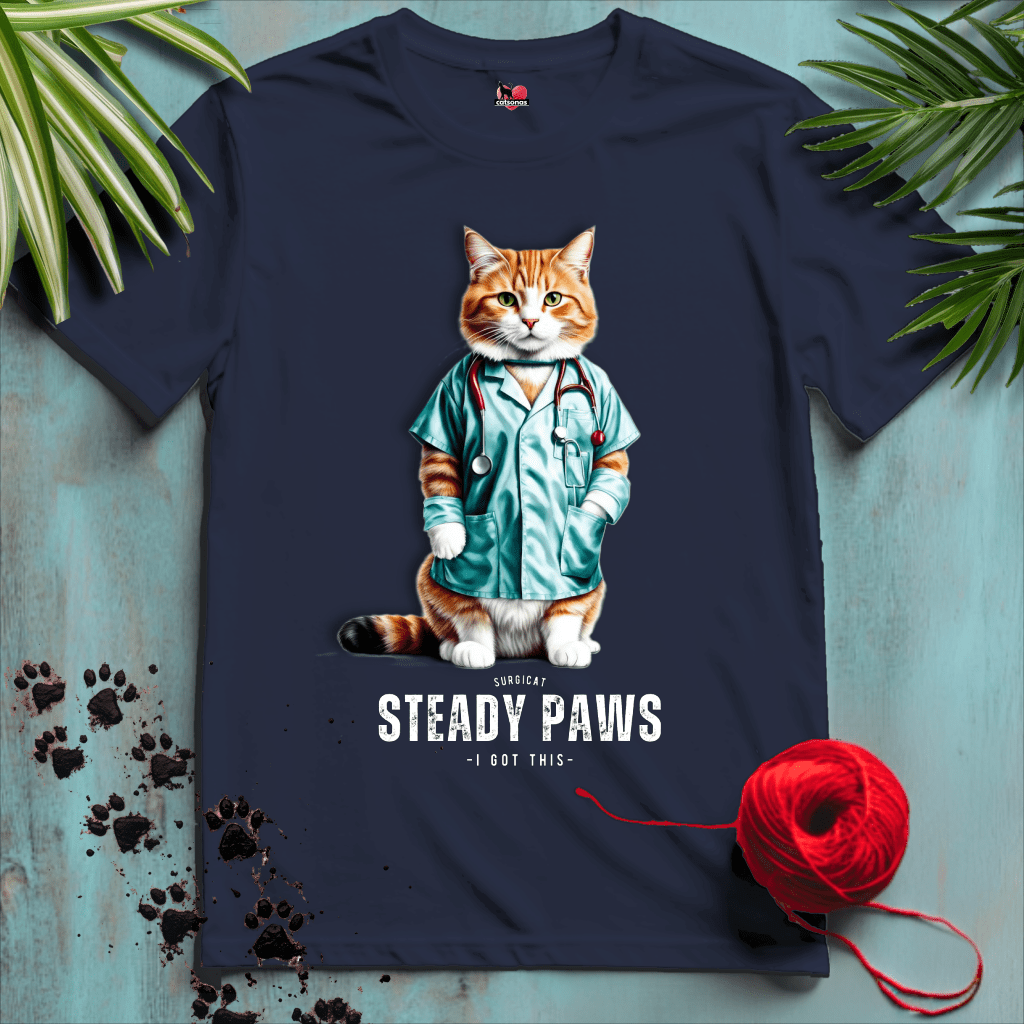 Printify T-Shirt Navy / XL STEADY-PAWS 🥼SURGEON | Healthcare Cats Collection