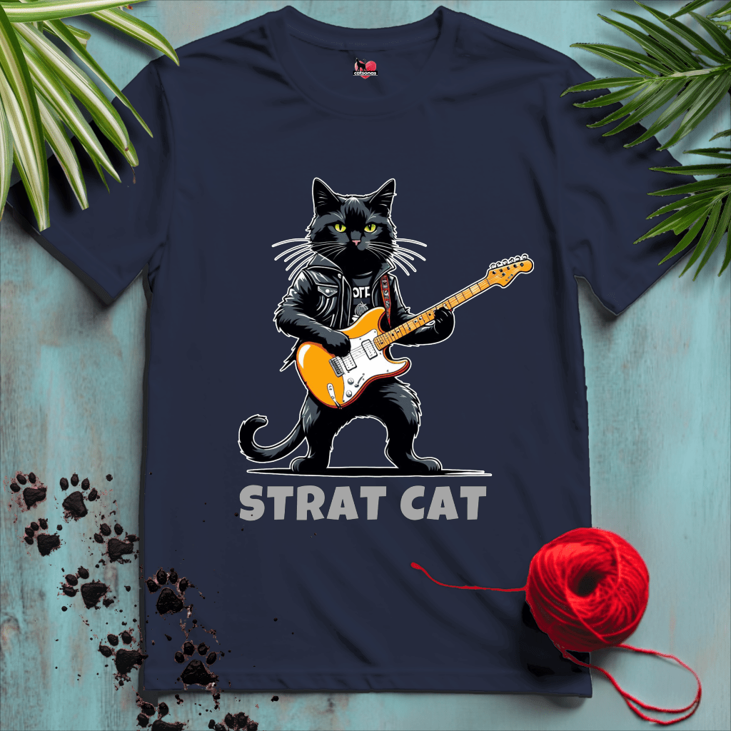 Printify T-Shirt Navy / XL STRAT-CAT 🎸 MUSIC-GUITAR | Music Cats Collection