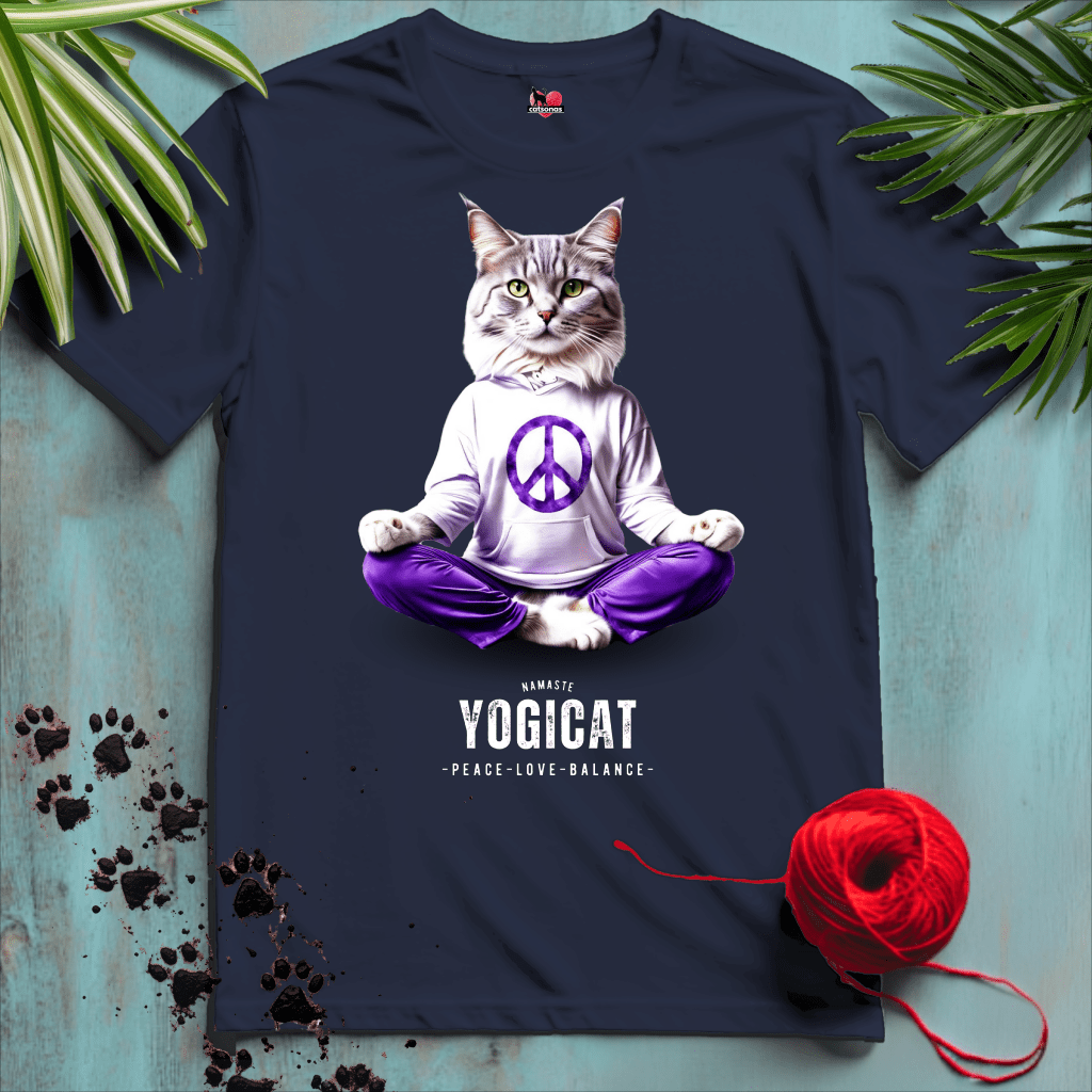 Printify T-Shirt Navy / XL YOGI-CAT ☮️ PEACE | Lifestyle Cats Collection