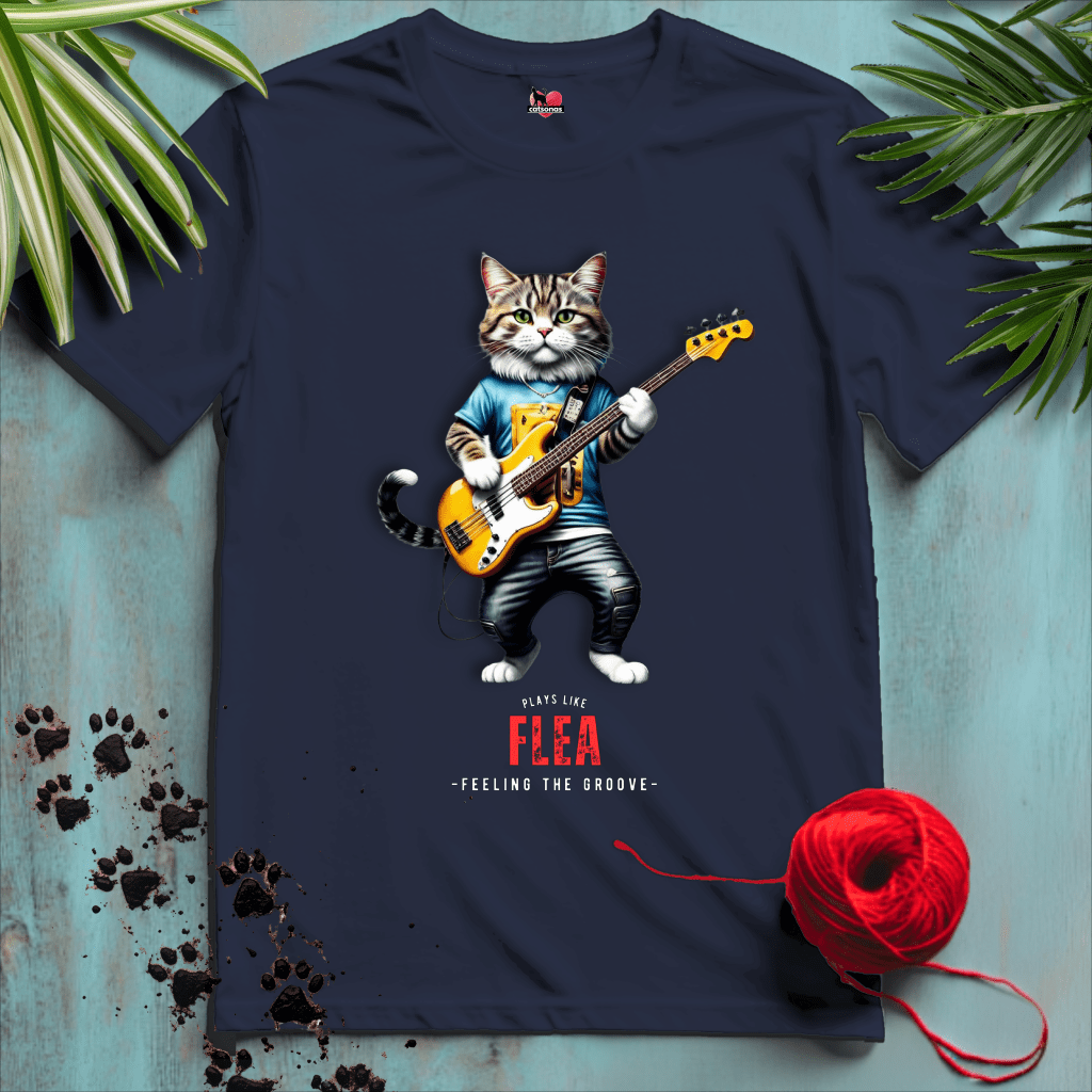 Printify T-Shirt Navy / XS FLEA-BLACK-CATSONAS-BASS-PLAYER_fddfaaae-abca-45fb-9c66-5527323bccbd