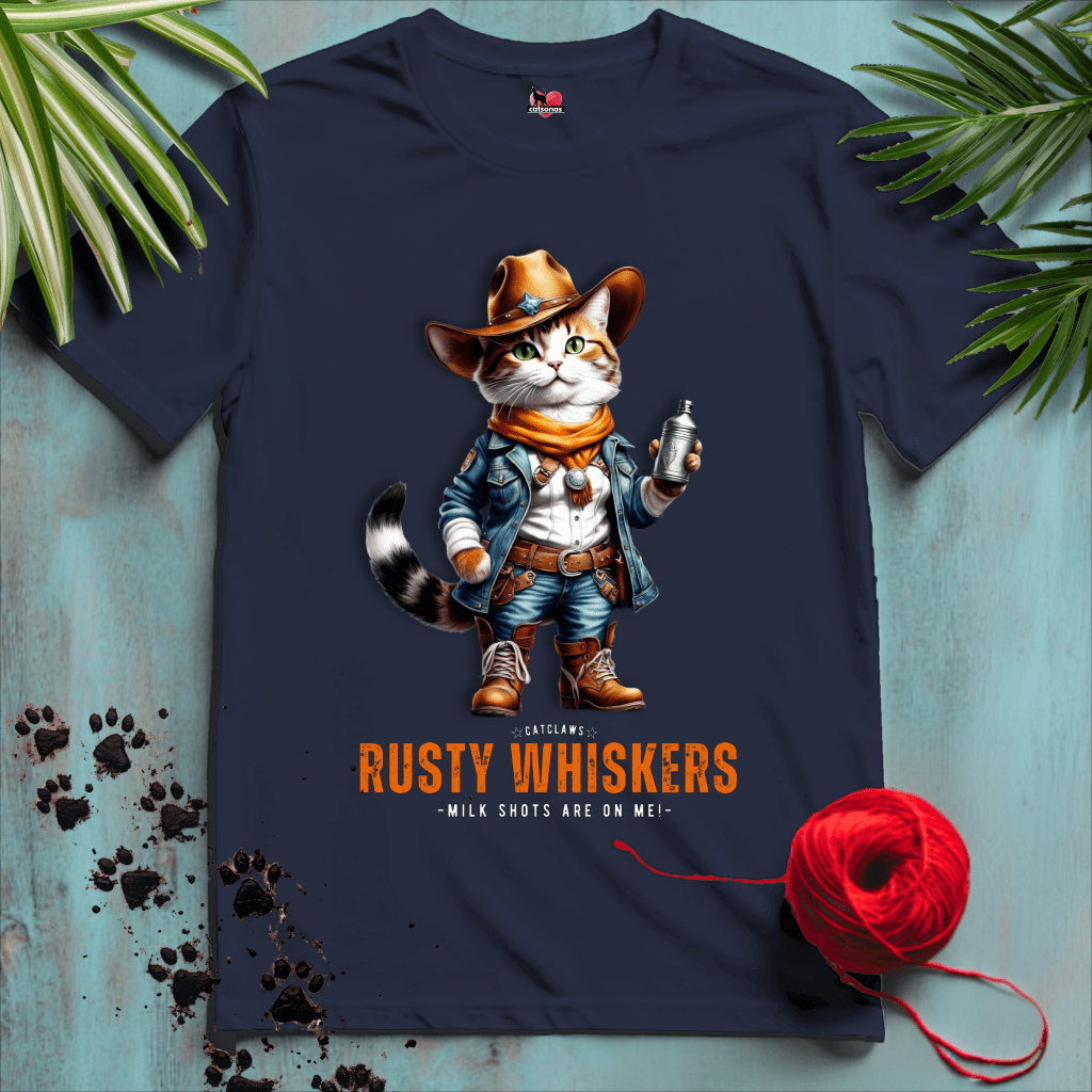 Printify T-Shirt Navy / XS RUSTY-WHISKERS 🤠 WESTERN-COWBOY | Wild West Cats Collection