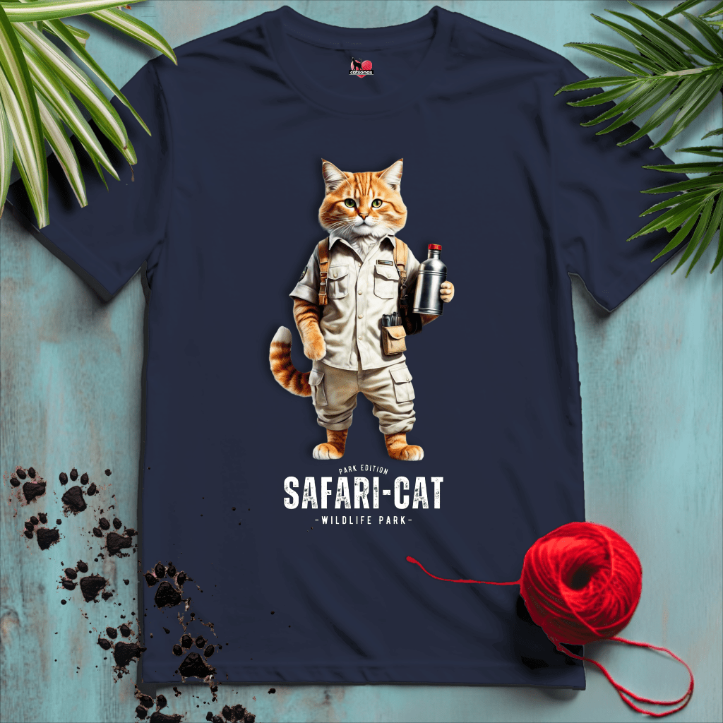 Printify T-Shirt Navy / XS SAFARI-BLACK-2-CATSONAS-ON-SAFARI-PARK-ZOO_9bc7e1a4-9ab7-483d-944e-a852d38b3675_4f0537bf-4746-4183-b184-a5b4afd9b58c