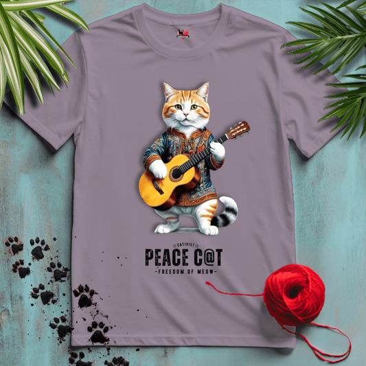 Printify T-Shirt Paragon / XL PEACE-CAT ☮️ FOLK-GUITAR-HIPPY | Music Cats Collection