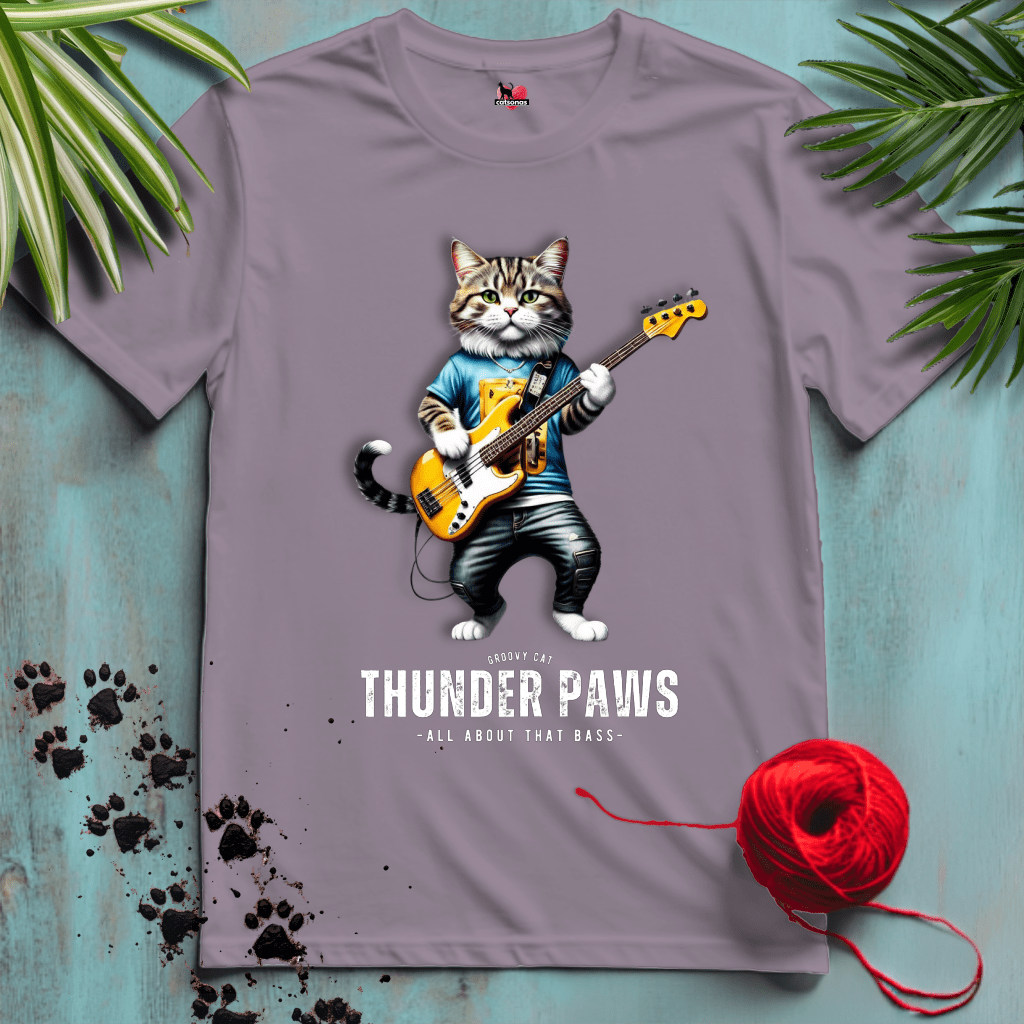 Printify T-Shirt Paragon / XL THUNDER-PAWS 🤘 BASS-PLAYER | Music Cats Collection