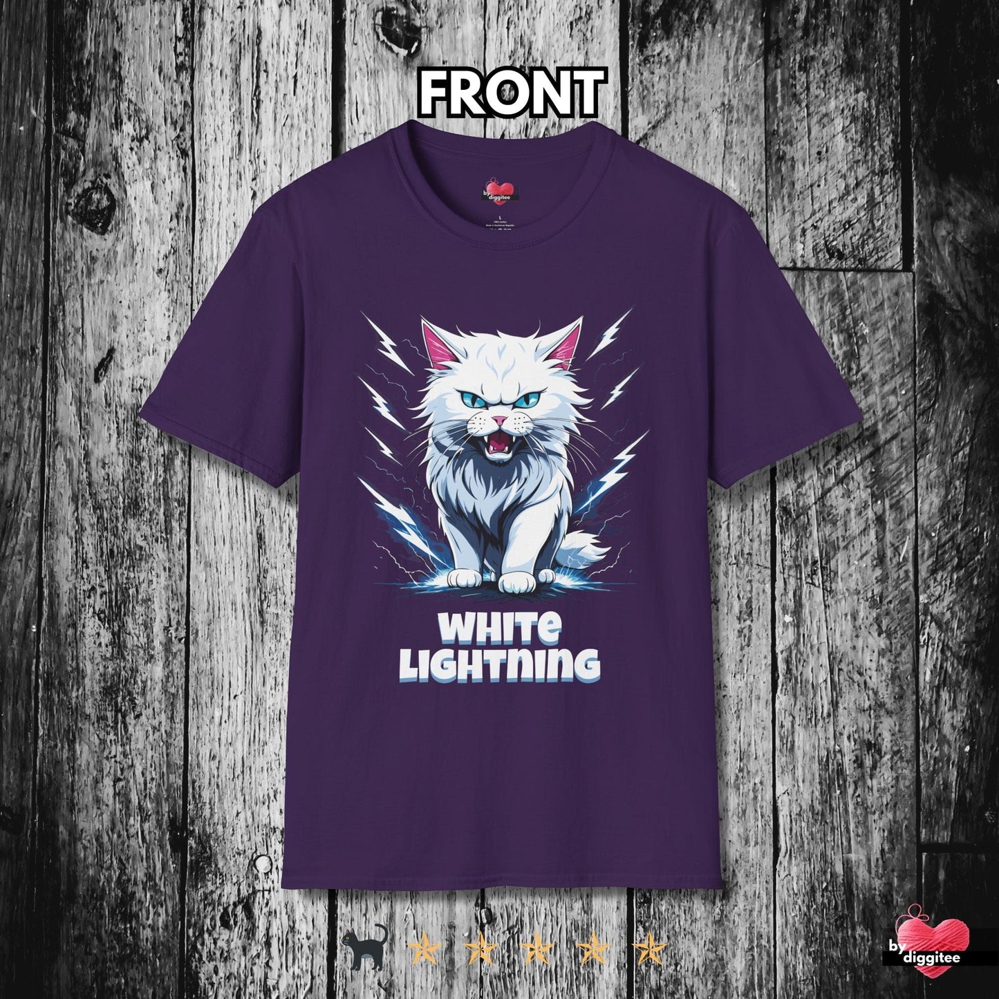 Printify T-Shirt Purple / S Funny CATS 🐈‍⬛ WHITE Lightning