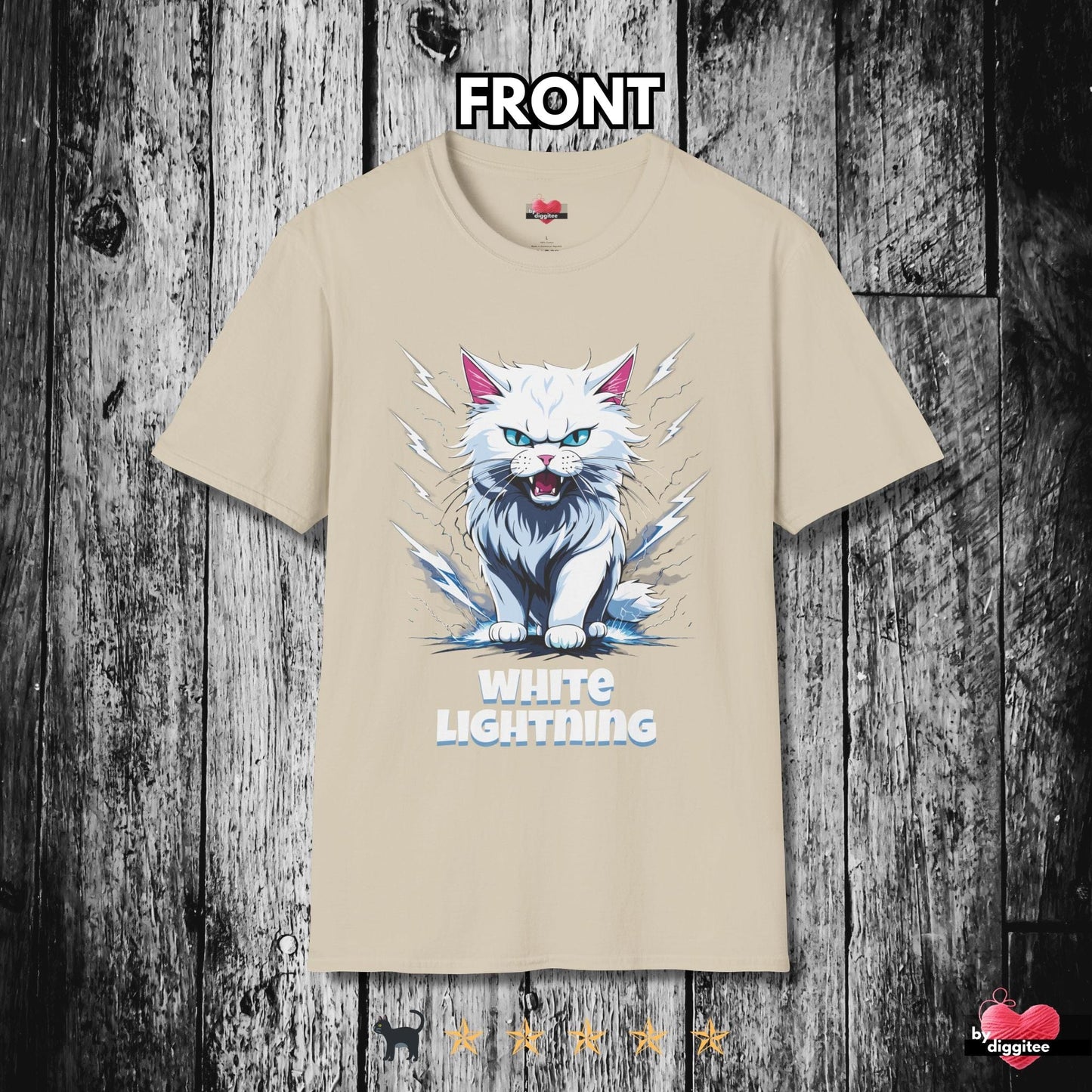 Printify T-Shirt Sand / S Funny CATS 🐈‍⬛ WHITE Lightning