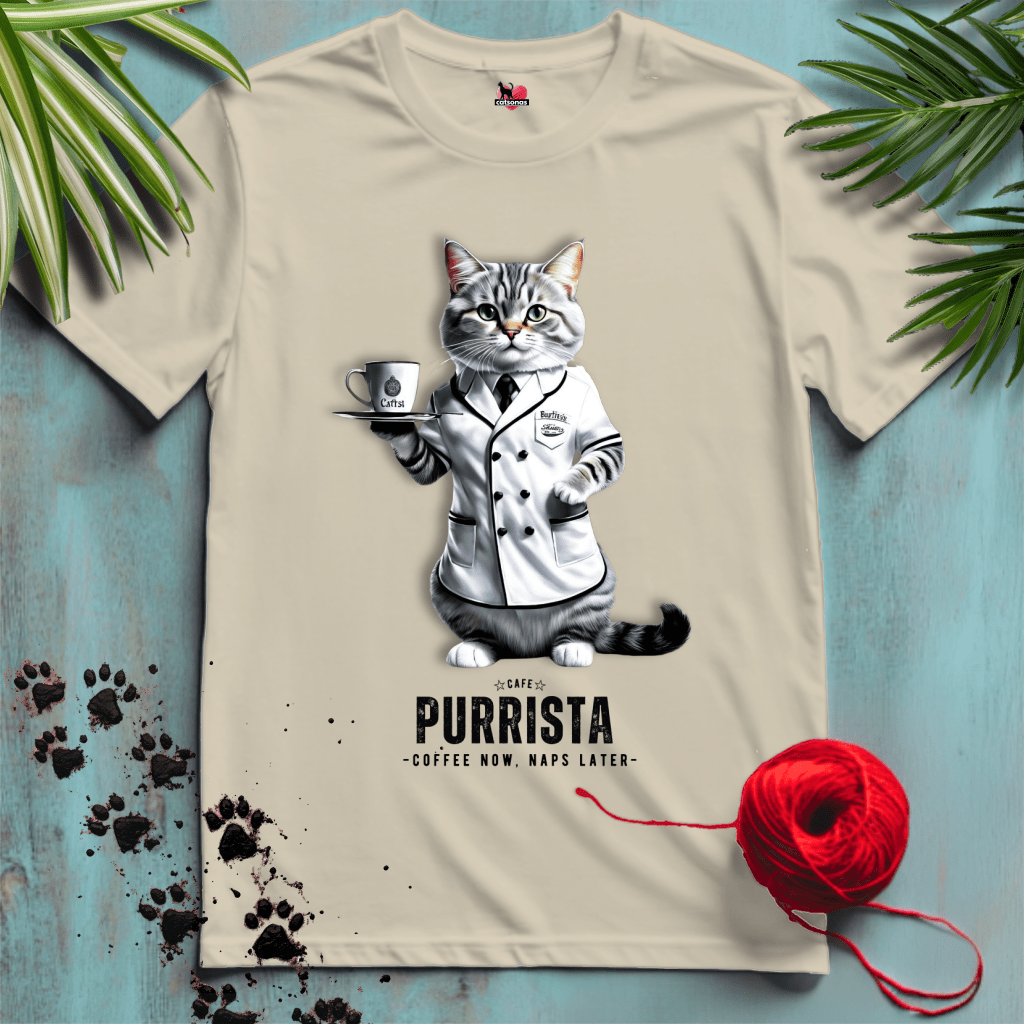 Printify T-Shirt Sand / S PURRISTA-CAT ☕️ COFFEE-CAFE | Foodie Cats Collection