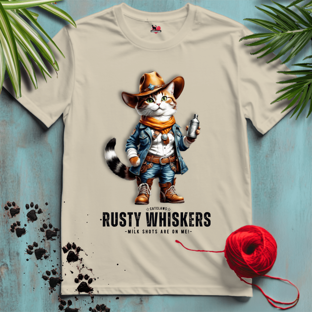 Printify T-Shirt Sand / S RUSTY-WHISKERS 🤠 WESTERN-COWBOY | Wild West Cats Collection