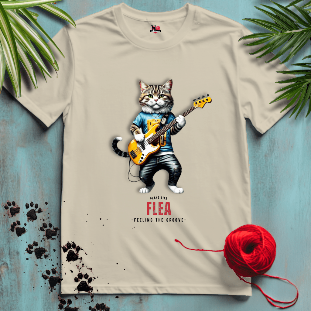 Printify T-Shirt Sand / XL FLEA-THE-CAT 🤘 ROCK-THE-BASS | Music Cats Collection