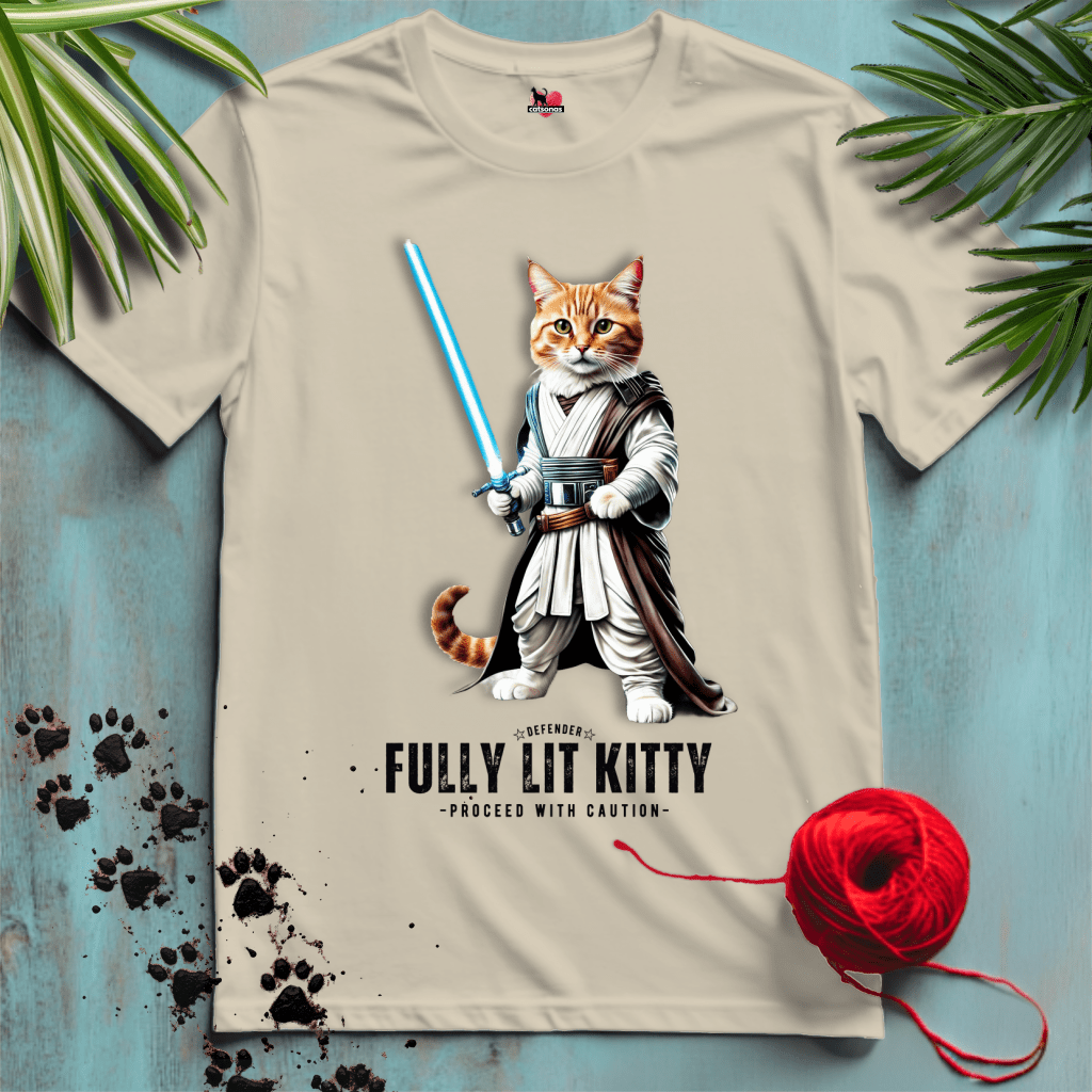 Printify T-Shirt Sand / XL FULLY-LIT-KITTY ⭐️ STAR-PAWS | Sci-Fi Cats Collection