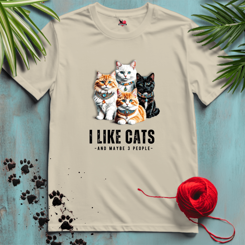 Printify T-Shirt Sand / XL I-LIKE-CATS 😻➕ 3-PEOPLE | Funny Cats Collection